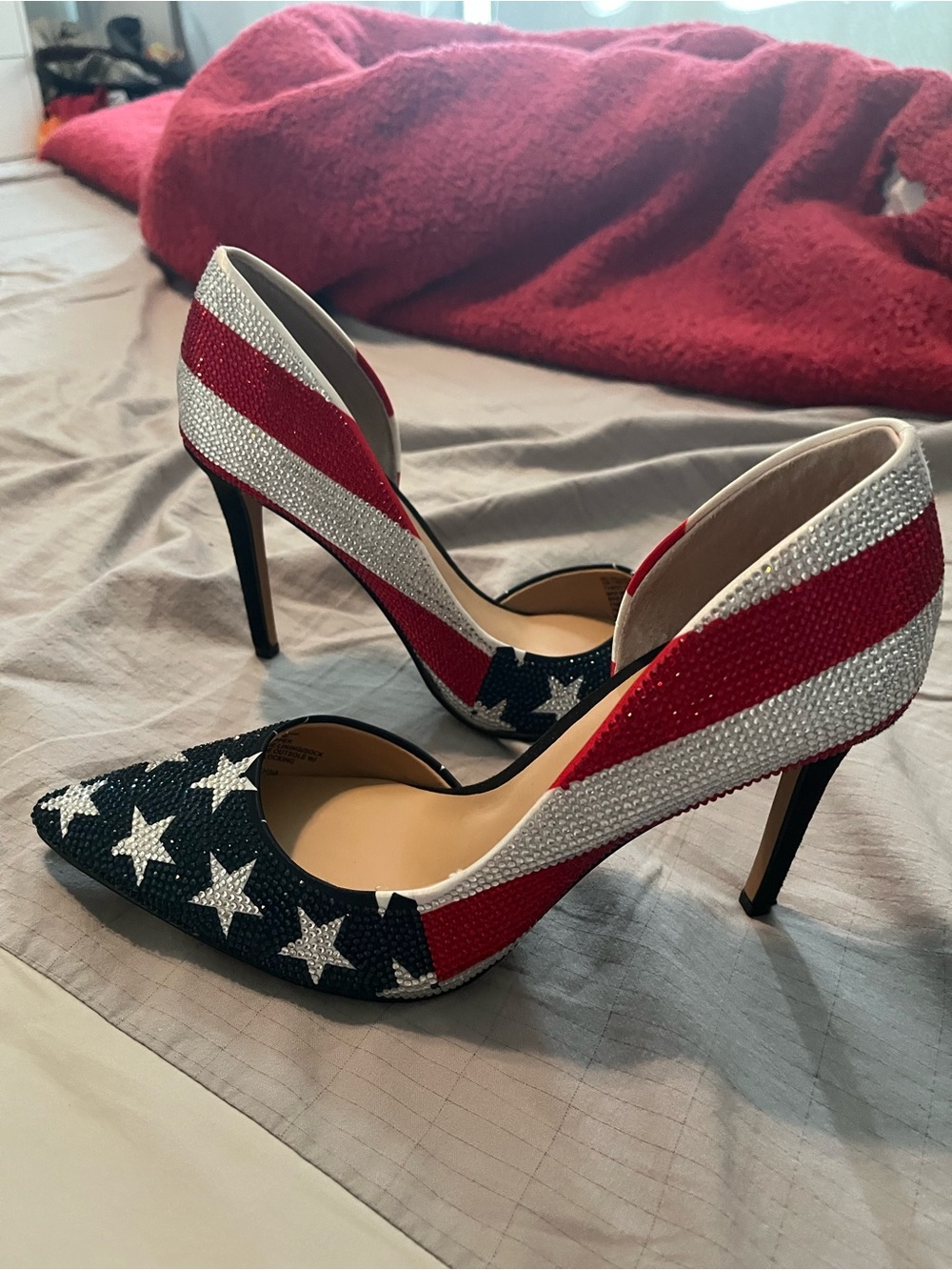 INC International Concepts Red, White & Blue Crystal Flag D'Orsay Stiletto Heels